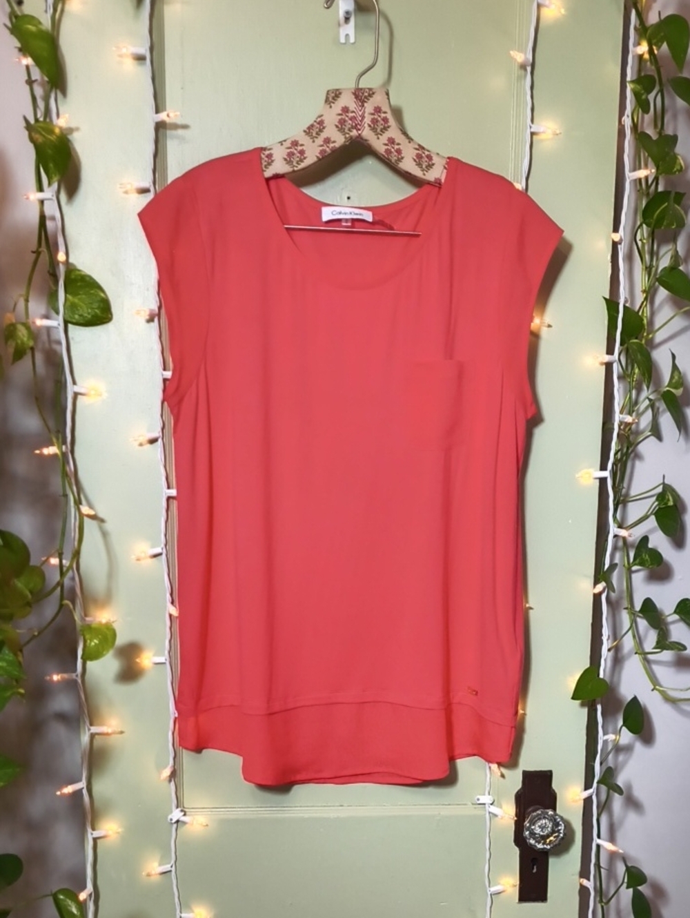 Women's Calvin Klein Cap sleeve Loose Fit Blouse Layer Coral T-shirt M